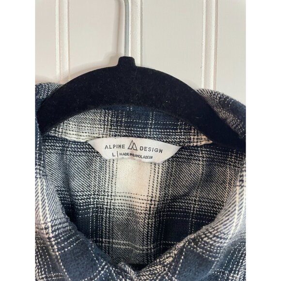 Alpine Design Navy & White Plaid Button-Up Long Sleeve Men's Shirt L - Picture 5 of 11